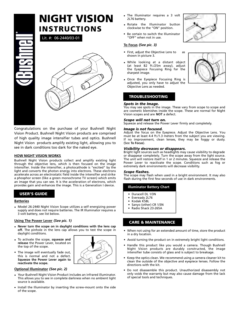 Bushnell 26-2440 User Manual | 2 pages