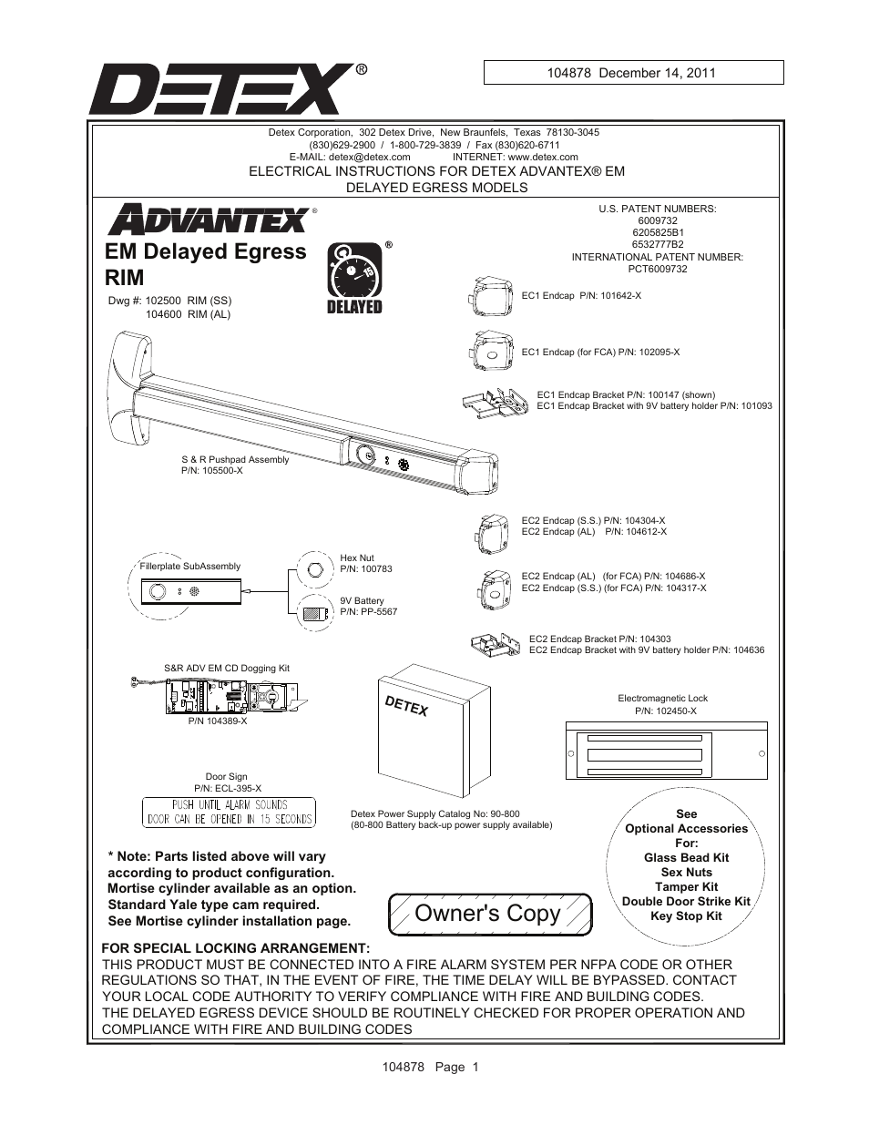 Detex Delayed Egress With Magnetic Lock User Manual | 7 pages