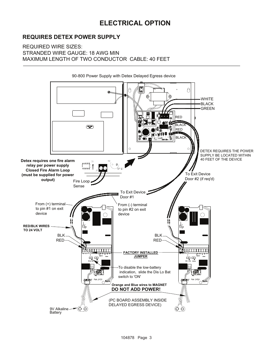 Electrical option, Requires detex power supply | Detex Delayed Egress With Magnetic Lock User Manual | Page 3 / 7