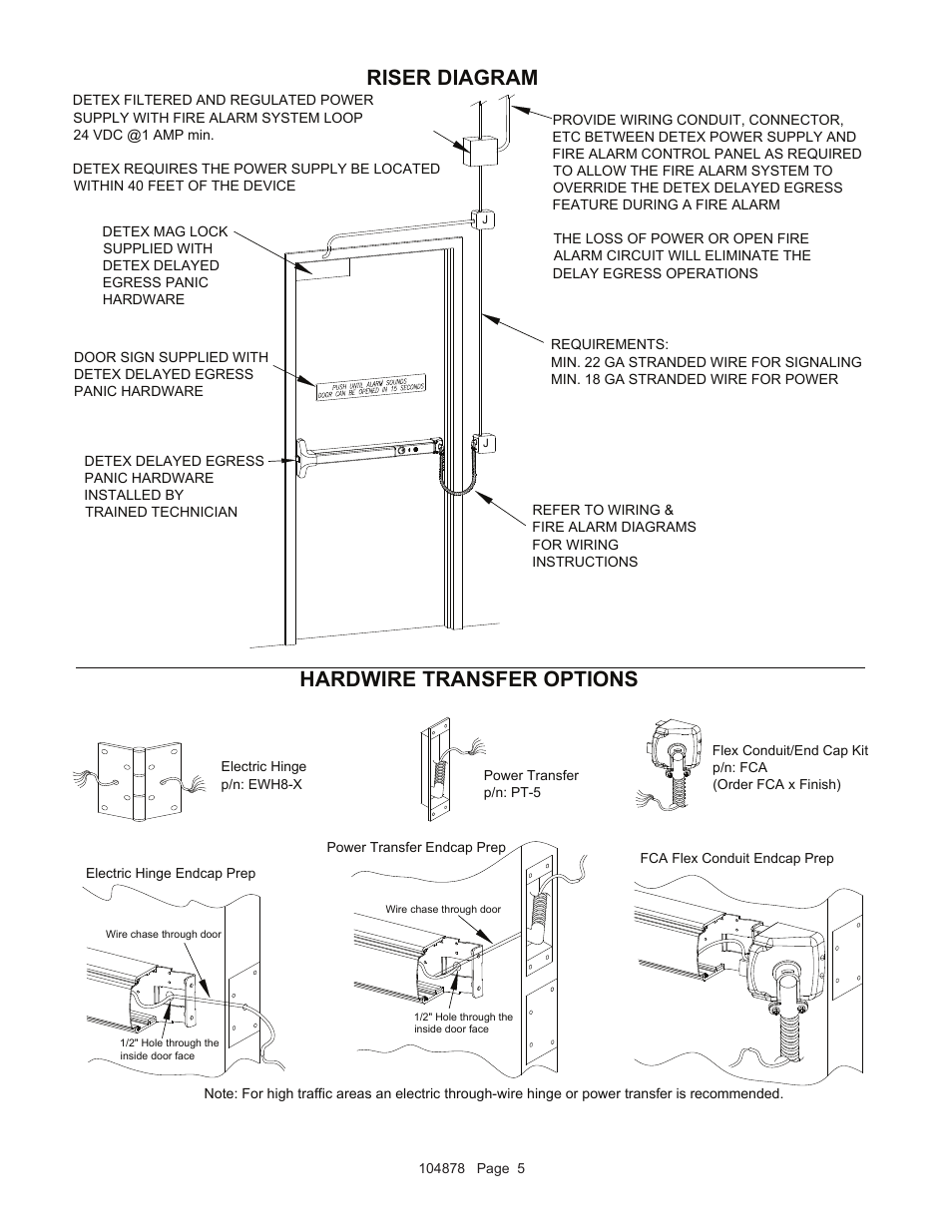 Hardwire transfer options, Riser diagram | Detex Delayed Egress With Magnetic Lock User Manual | Page 5 / 7