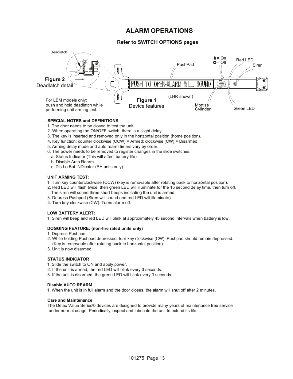 Alarm operations | Detex V40 EHxR User Manual | Page 13 / 16