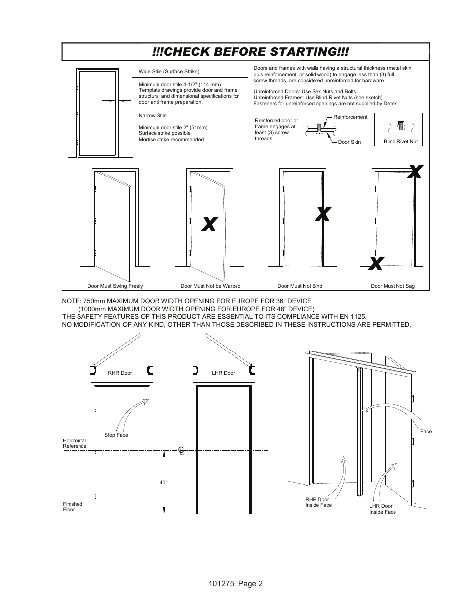 Check before starting | Detex V40 EHxR User Manual | Page 2 / 16