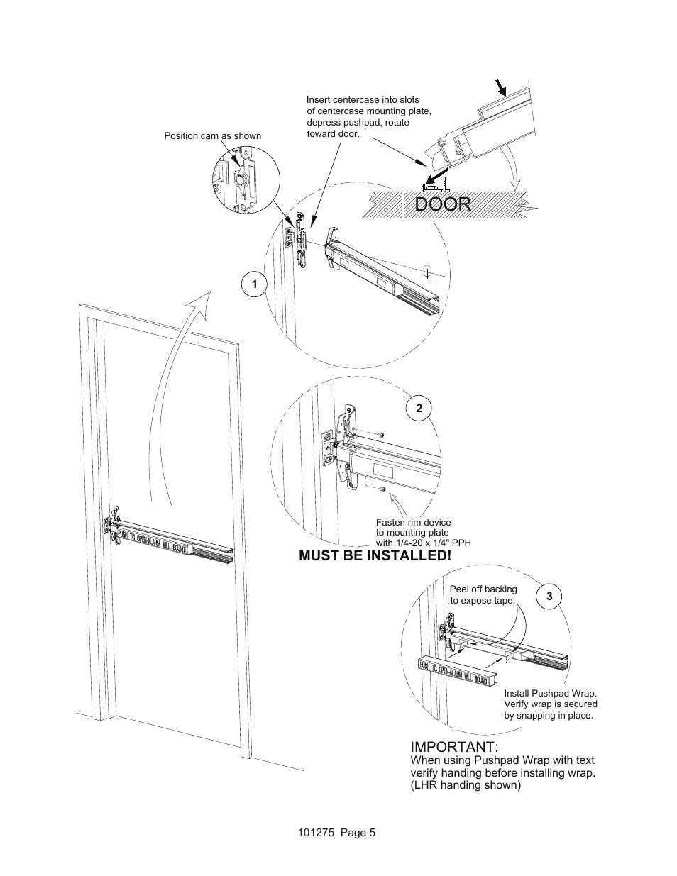 Door, Important, Must be installed | Detex V40 EHxR User Manual | Page 5 / 16