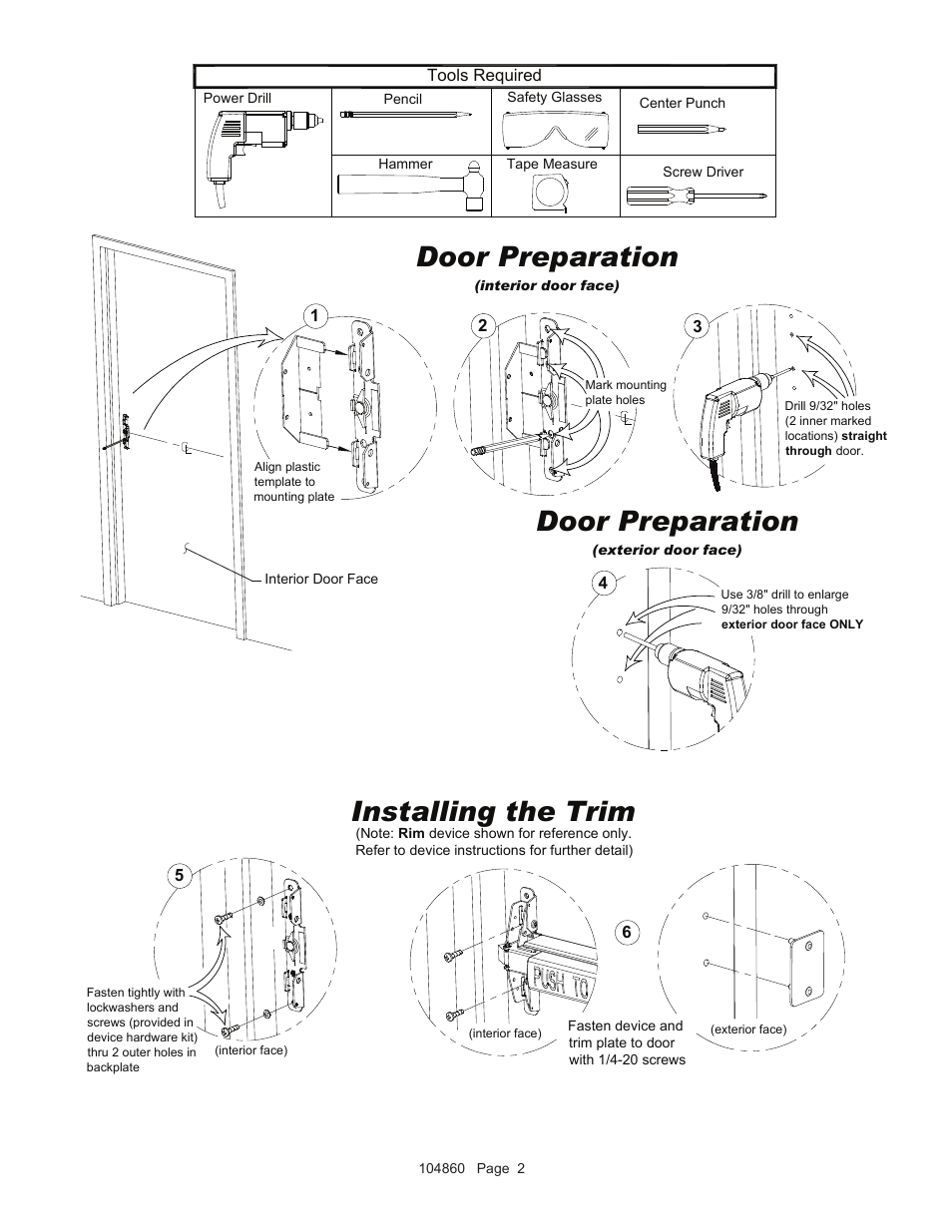 Door preparation, Installing the trim | Detex 01PN Trim User Manual | Page 2 / 2