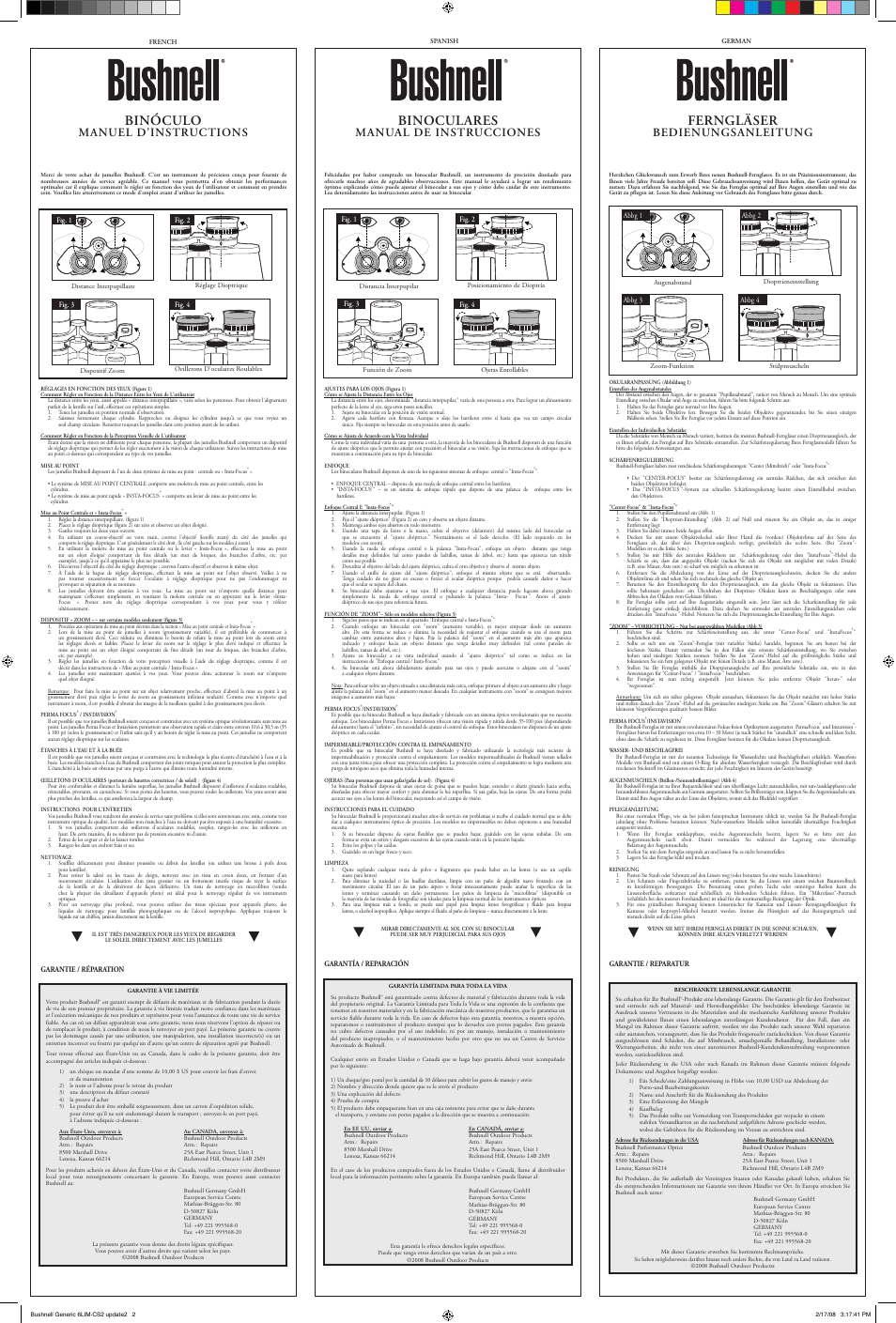 Binoculares, Ferngläser, Binóculo | Manual de instrucciones, Bedienungsanleitung, Manuel d'instructions | Bushnell 91-0203/01-08 User Manual | Page 2 / 2