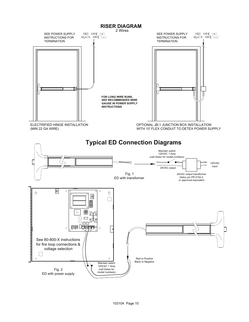 Typical ed connection diagrams, Riser diagram | Detex V40 ER User Manual | Page 10 / 13