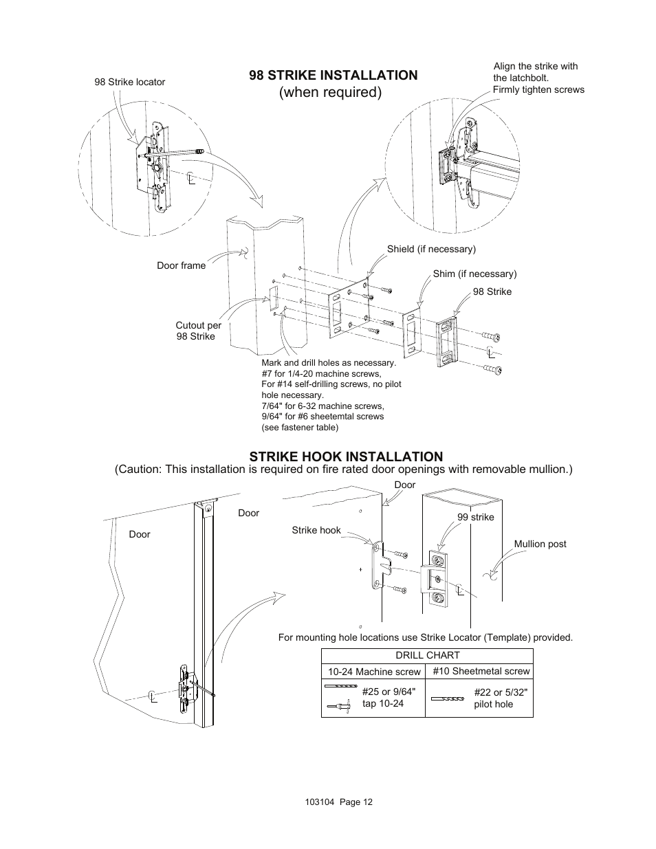 When required), Strike hook installation, 98 strike installation | Detex V40 ER User Manual | Page 12 / 13