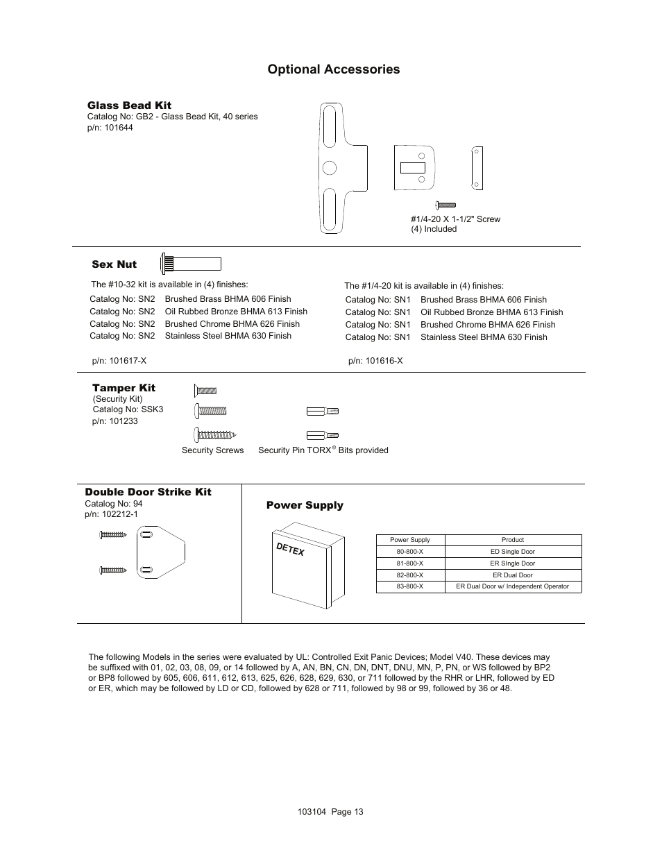 Optional accessories | Detex V40 ER User Manual | Page 13 / 13