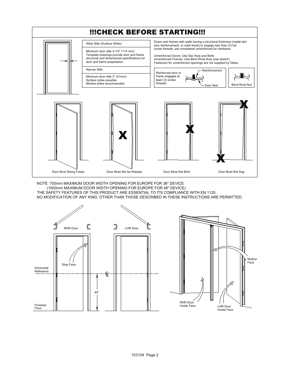 Check before starting | Detex V40 ER User Manual | Page 2 / 13