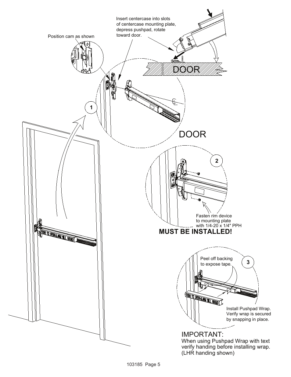 Door, Important, Must be installed | Detex V40 EE User Manual | Page 5 / 16