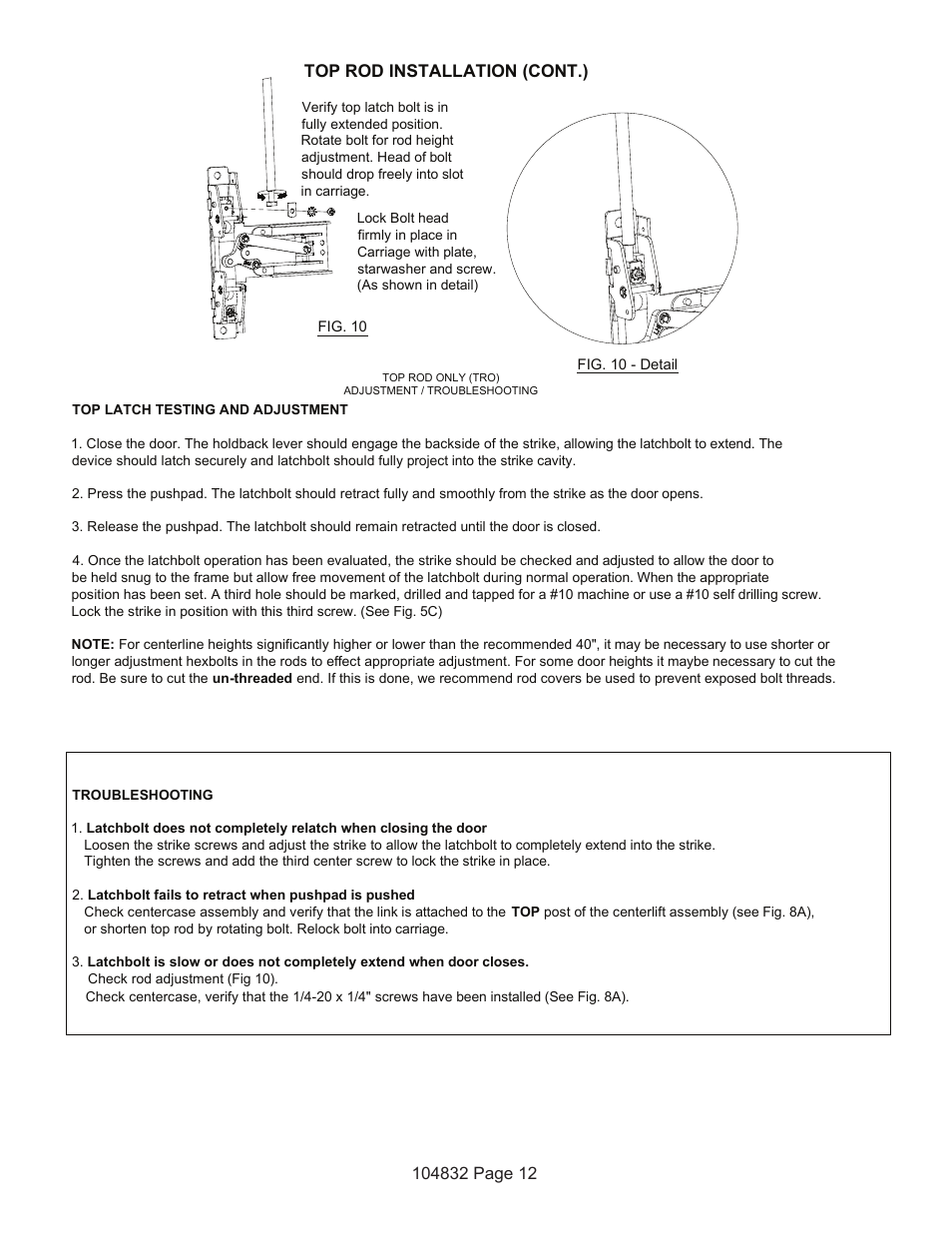 Top rod installation (cont.) | Detex V50 EE User Manual | Page 12 / 23