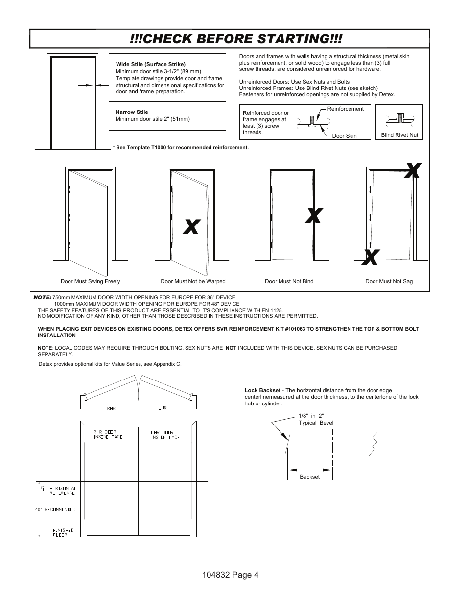 Check before starting | Detex V50 EE User Manual | Page 4 / 23