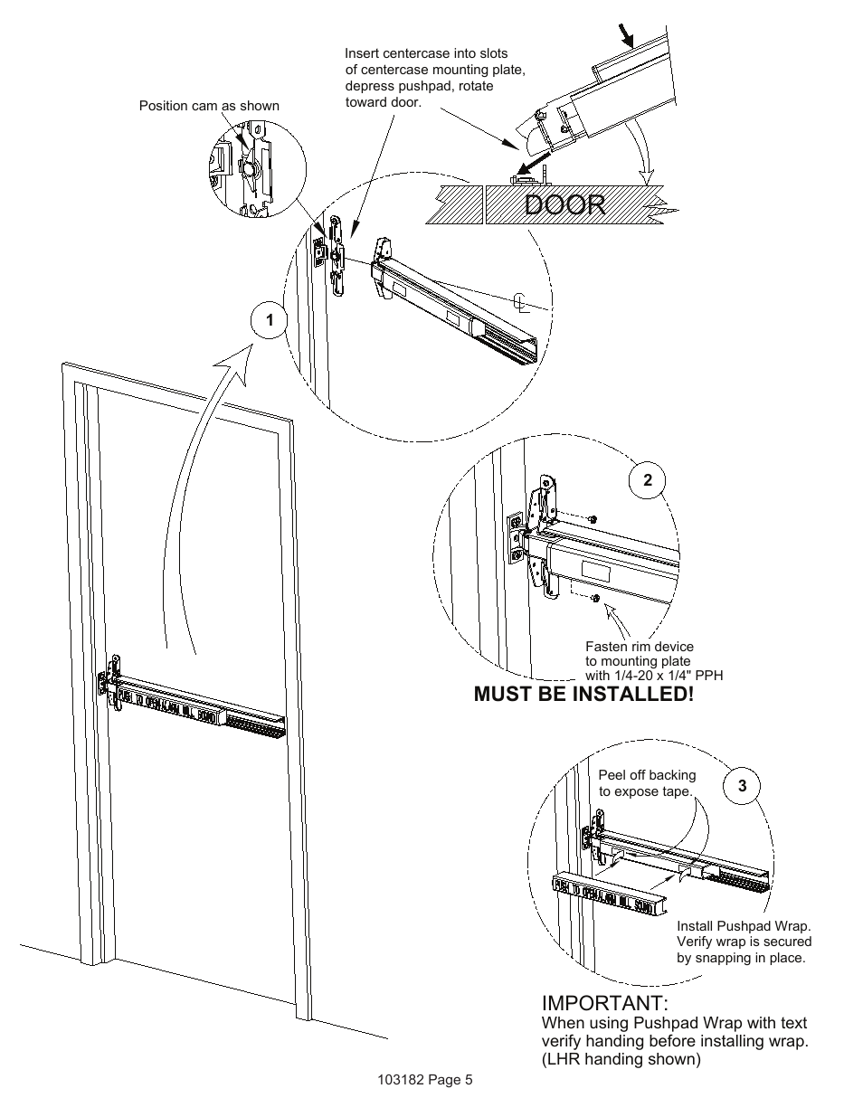 Door, Must be installed, Important | Detex Delayed Egress With Magnetic Lock User Manual | Page 5 / 16