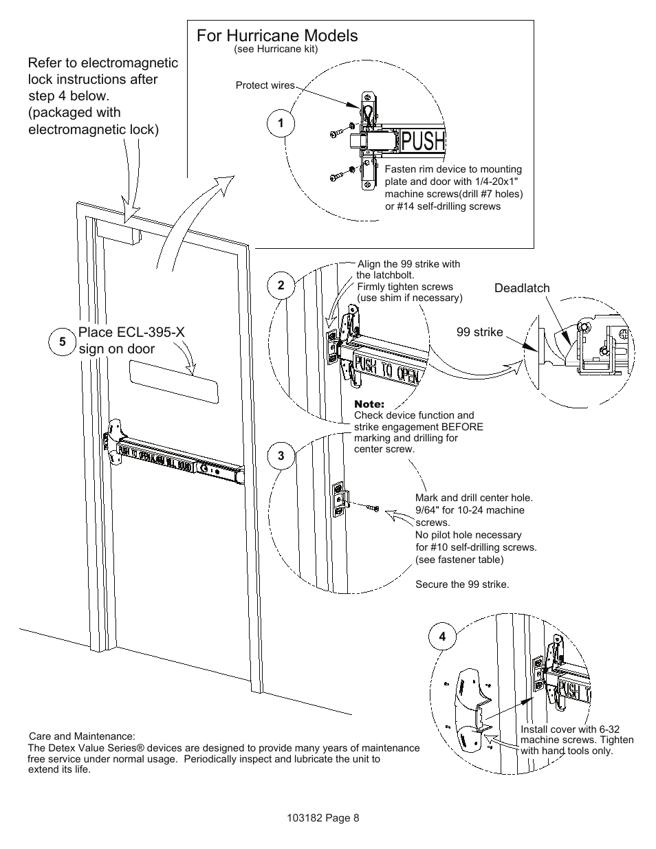 For hurricane models, Place ecl-395-x sign on door | Detex Delayed Egress With Magnetic Lock User Manual | Page 8 / 16