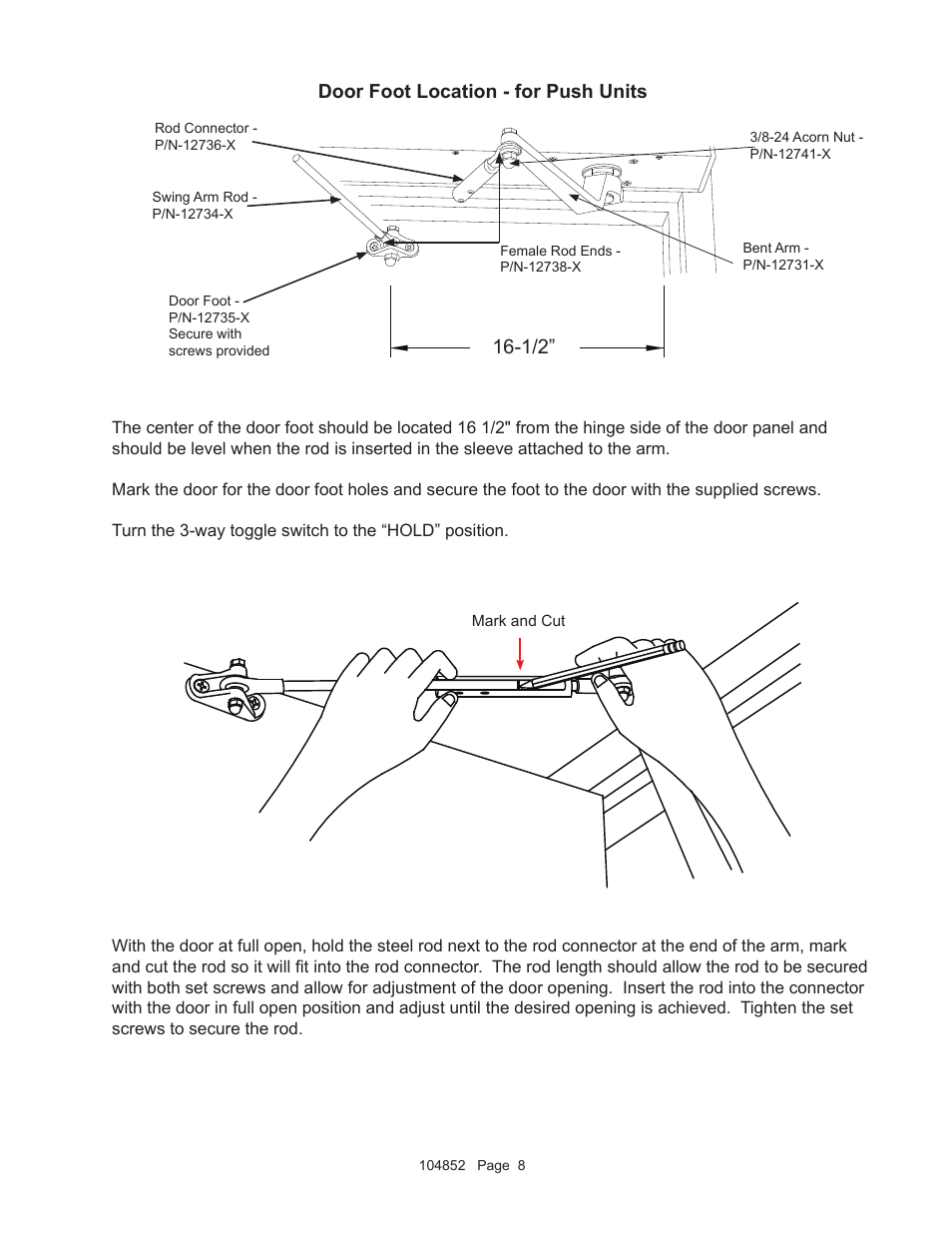Door foot location - for push units | Detex AO19-2 Push User Manual | Page 8 / 11