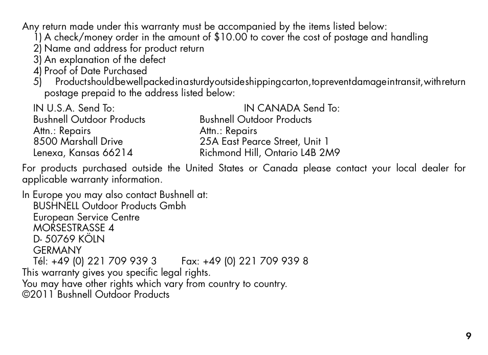 Bushnell MEDALIST 201355 User Manual | Page 11 / 75