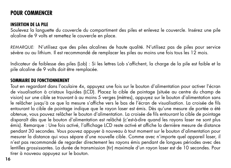 Pour commencer | Bushnell MEDALIST 201355 User Manual | Page 18 / 75