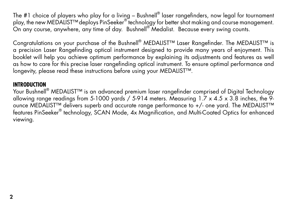 Bushnell MEDALIST 201355 User Manual | Page 4 / 75