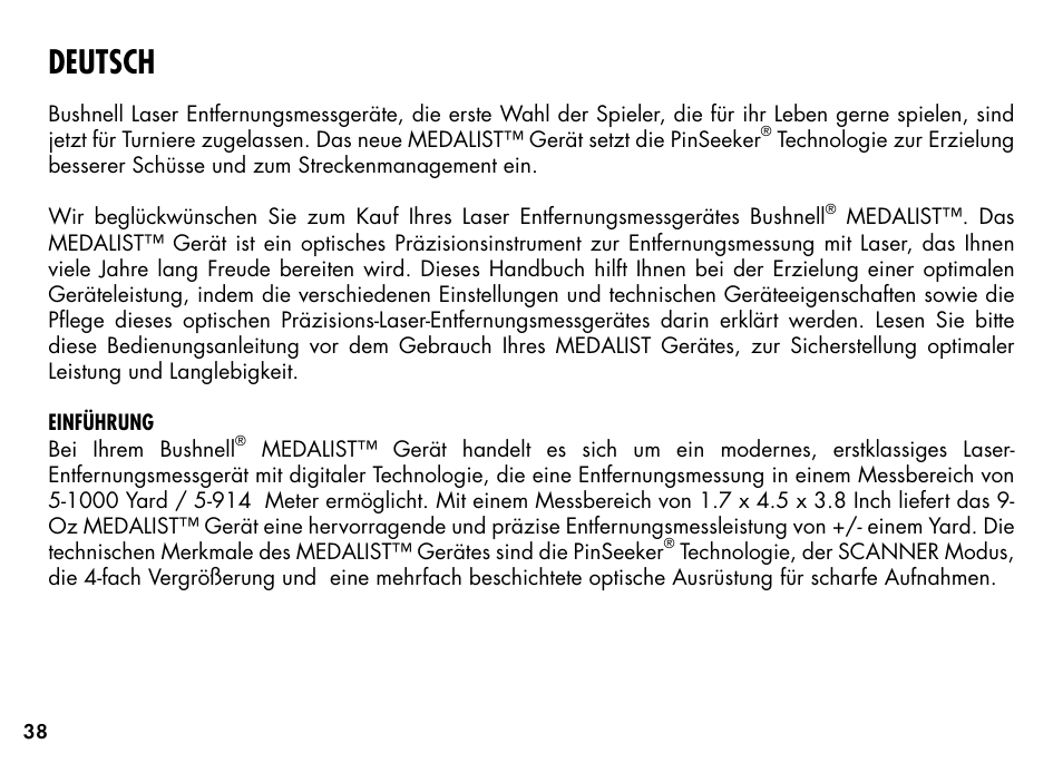 Deutsch | Bushnell MEDALIST 201355 User Manual | Page 40 / 75