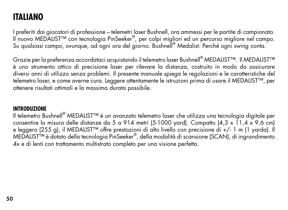 Italiano | Bushnell MEDALIST 201355 User Manual | Page 52 / 75