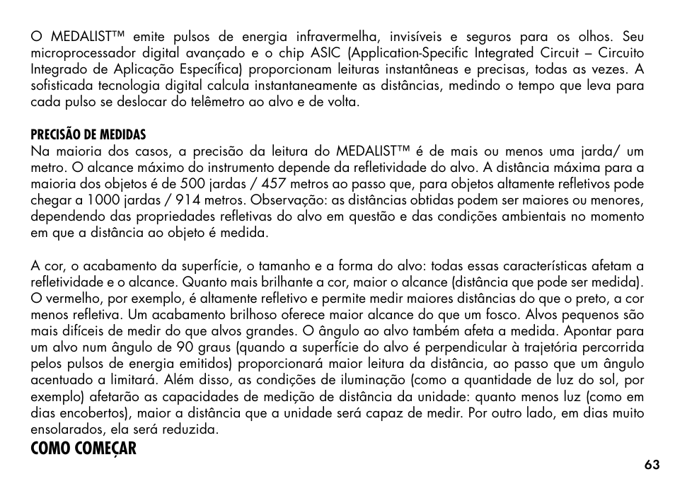 Como começar | Bushnell MEDALIST 201355 User Manual | Page 65 / 75