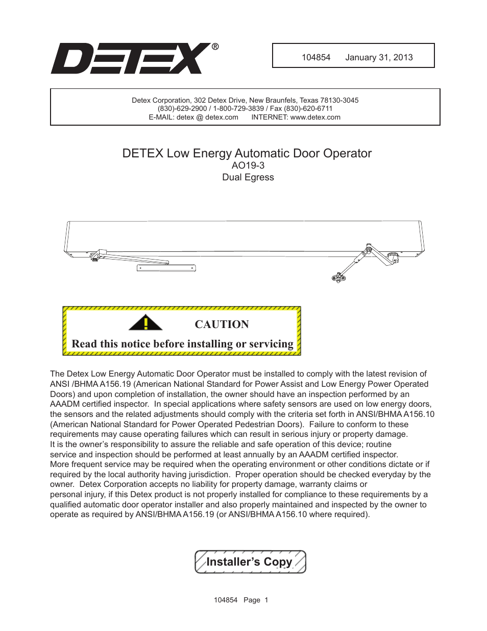 Detex AO19-3 User Manual | 12 pages