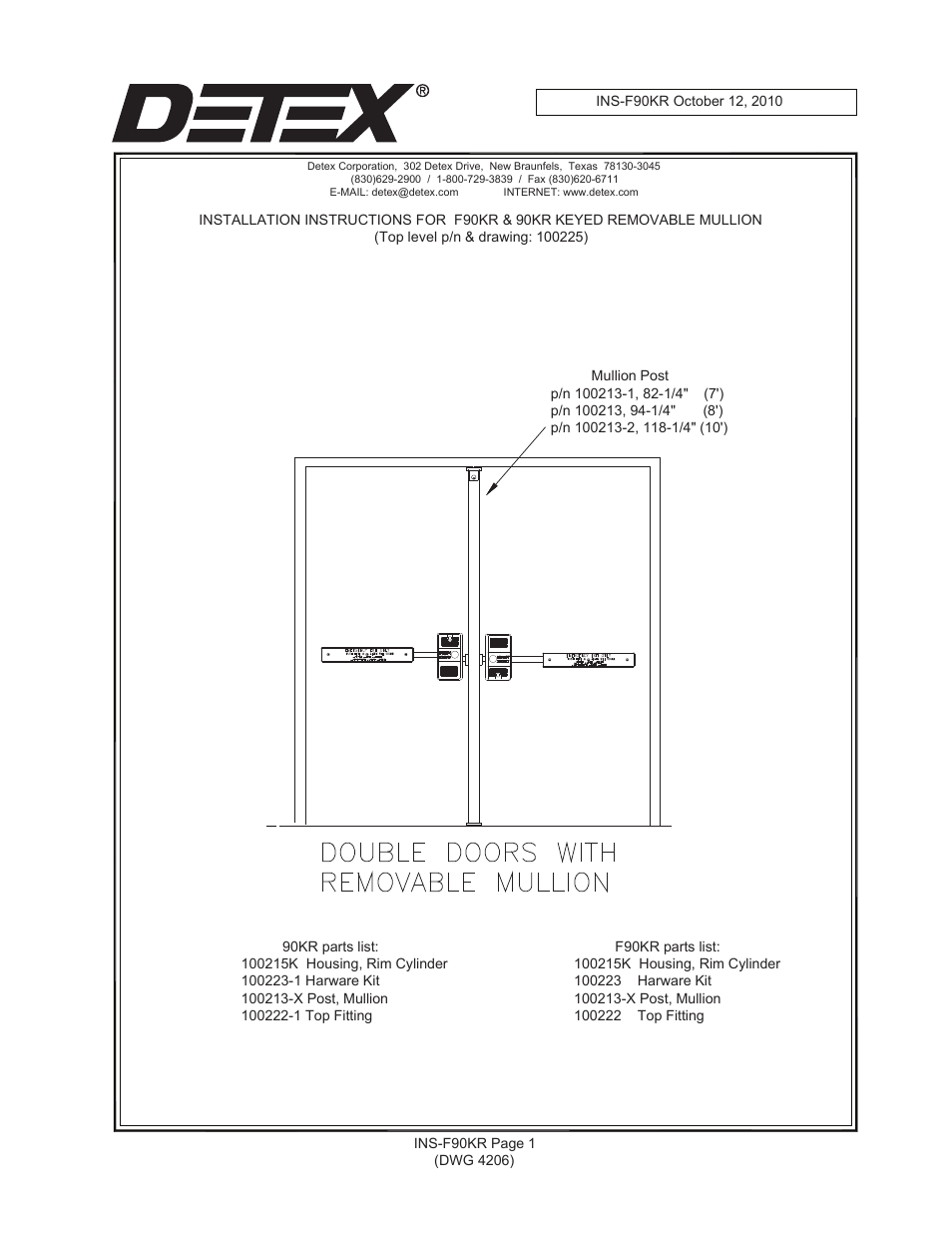 Detex Keyed Removable Mullions User Manual | 4 pages