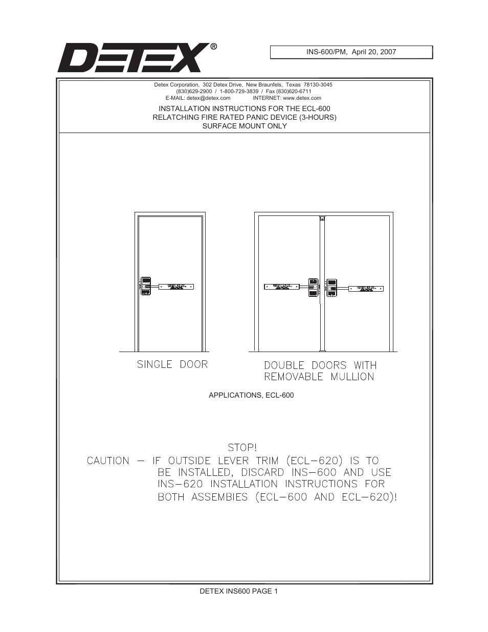 Detex ECL-600 User Manual | 4 pages