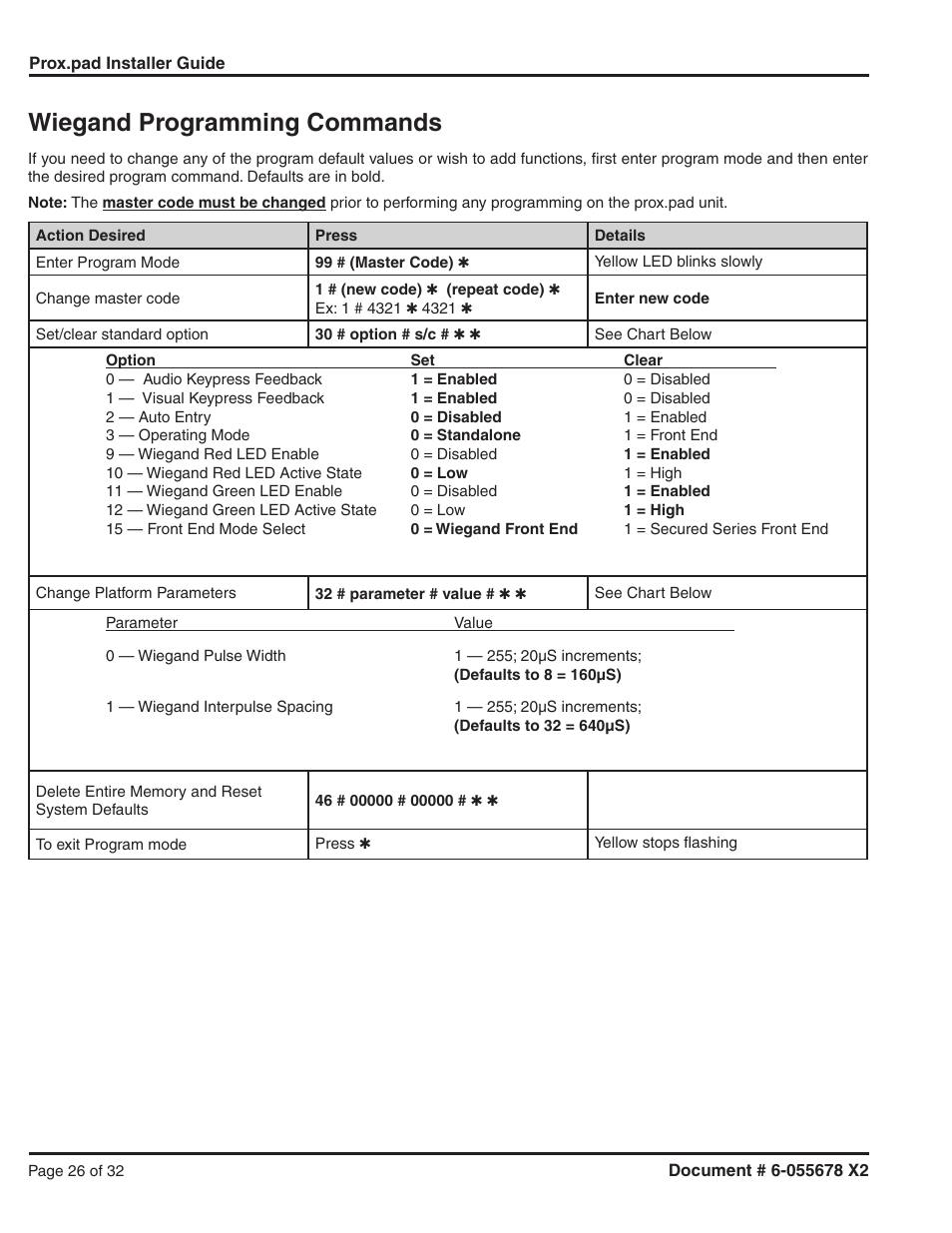 Wiegand programming commands | Detex DTX-2300 User Manual | Page 26 / 32