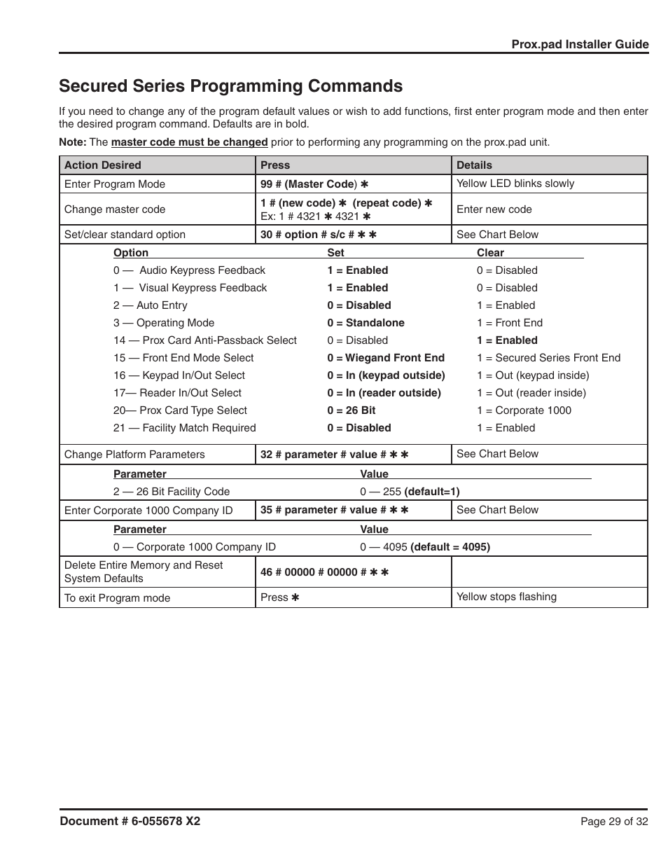 Secured series programming commands | Detex DTX-2300 User Manual | Page 29 / 32