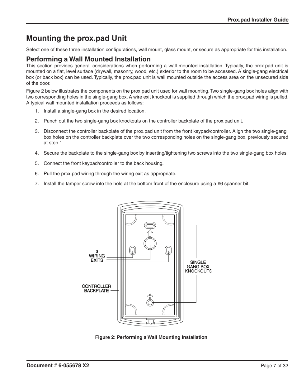 Mounting the prox.pad unit, Performing a wall mounted installation | Detex DTX-2300 User Manual | Page 7 / 32