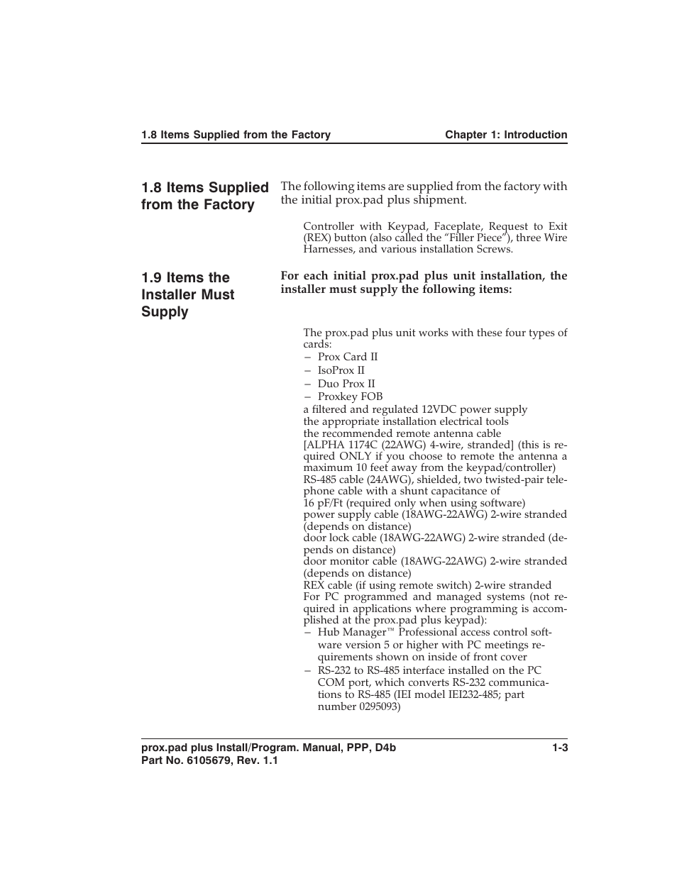 8 items supplied from the factory, 9 items the installer must supply | Detex DTX-4300 User Manual | Page 11 / 112