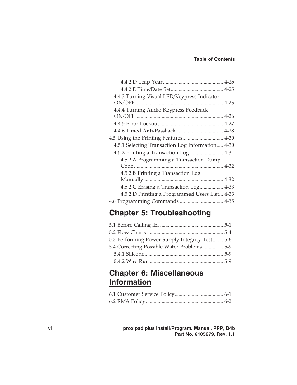 Chapter 5: troubleshooting, Chapter 6: miscellaneous information | Detex DTX-4300 User Manual | Page 6 / 112
