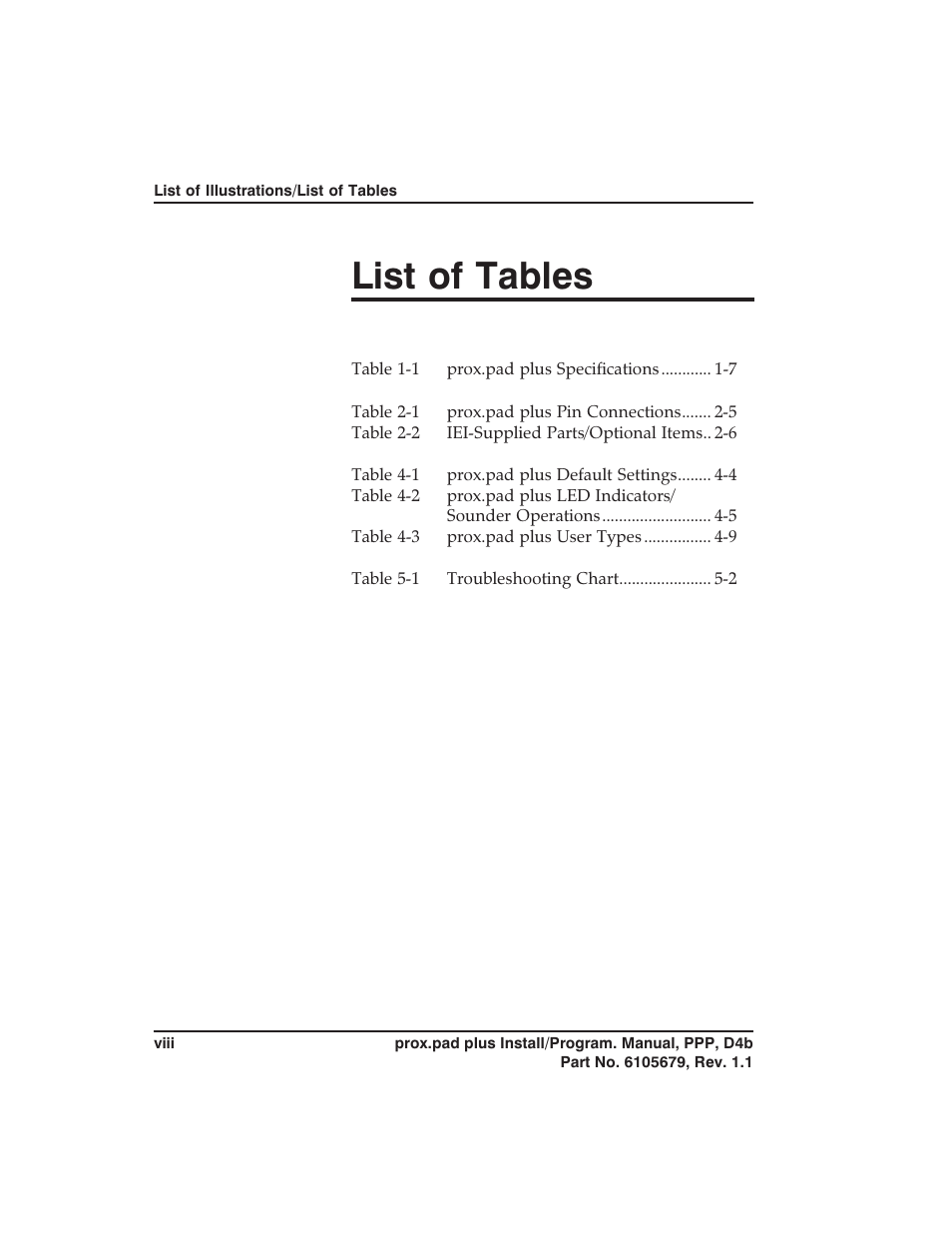 List of tables | Detex DTX-4300 User Manual | Page 8 / 112