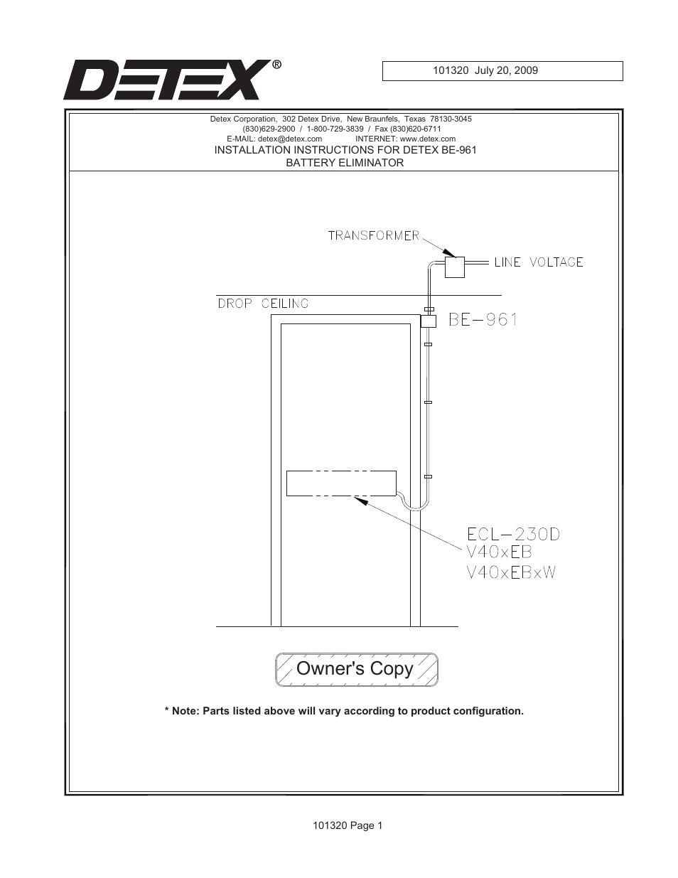 Detex BE-961-2 User Manual | 3 pages