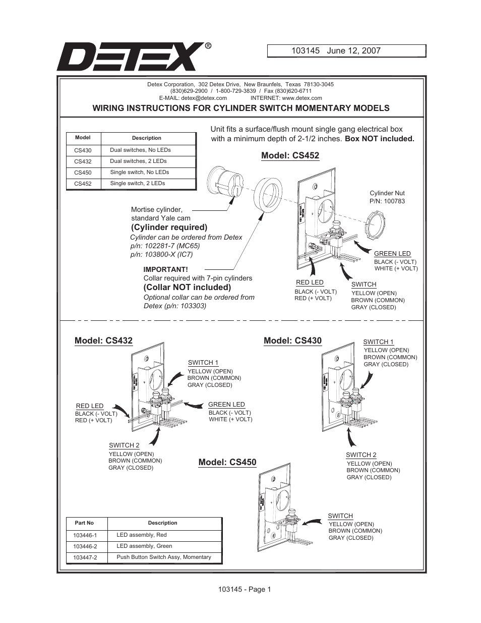 Detex CS-400 Momentary Models User Manual | 2 pages