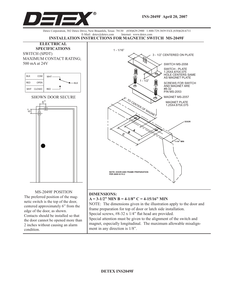 Detex MS-2049F User Manual | 1 page