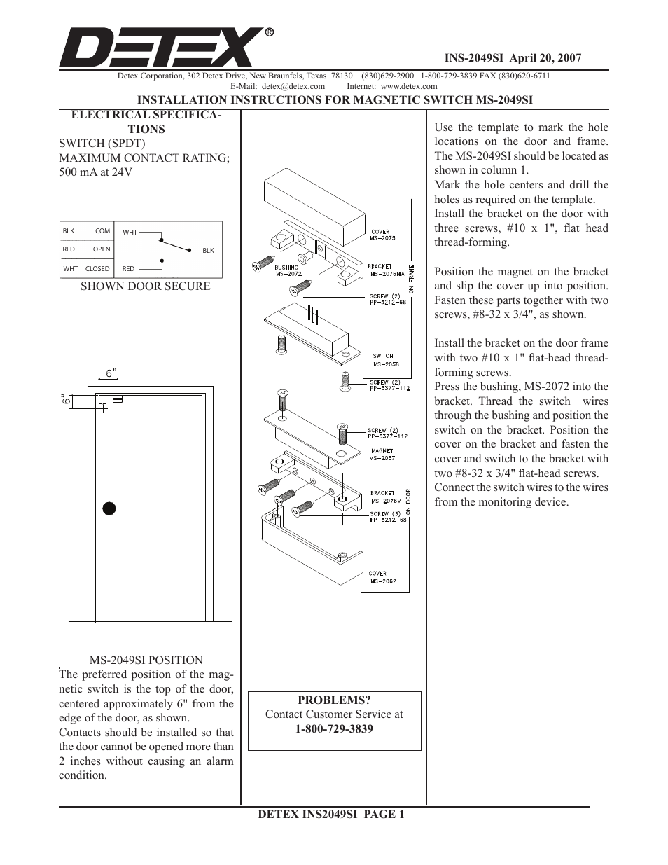 Detex MS-2049SI User Manual | 2 pages