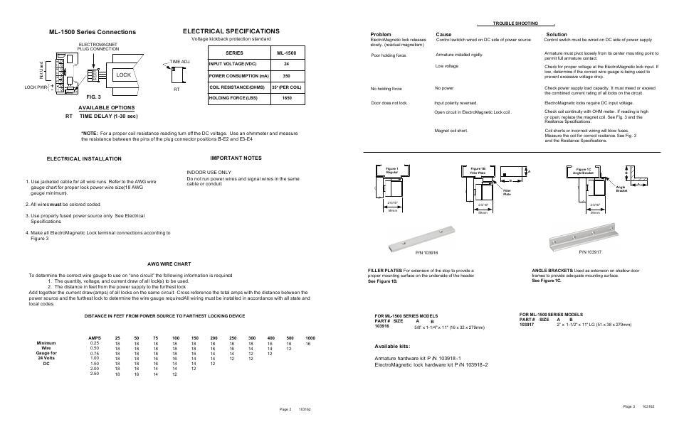 Electrical specifications, Ml-1500 series connections | Detex ML-1548 User Manual | Page 2 / 2