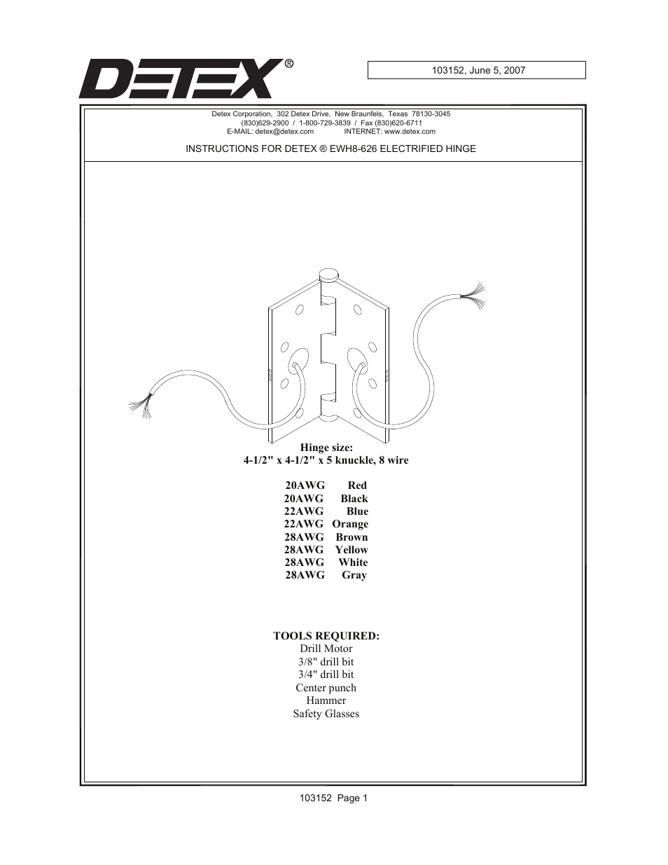 Detex EWH8-626 User Manual | 2 pages