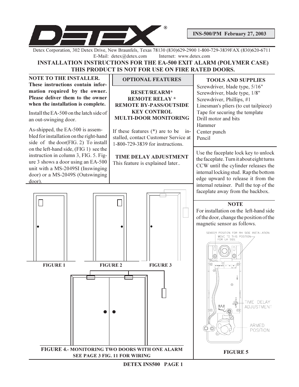 Detex EA-500 User Manual | 4 pages