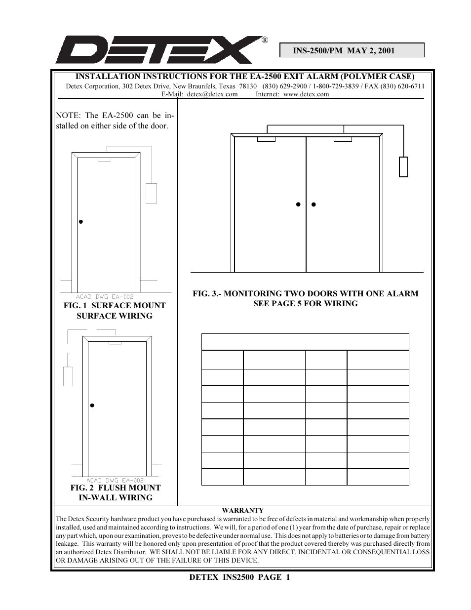 Detex EA-2500 User Manual | 6 pages