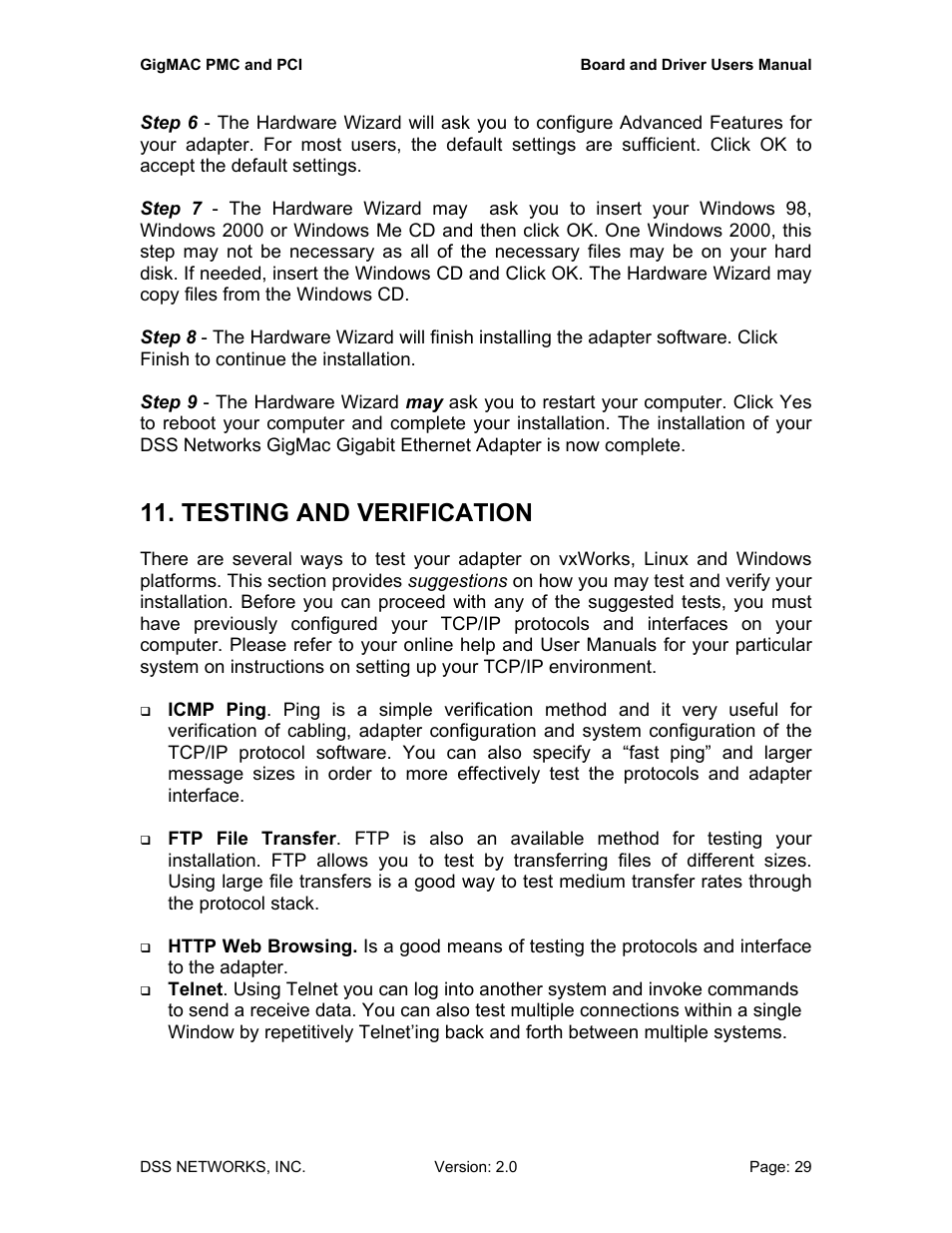 Testing and verification | DSS Networks 5161 User Manual | Page 29 / 33