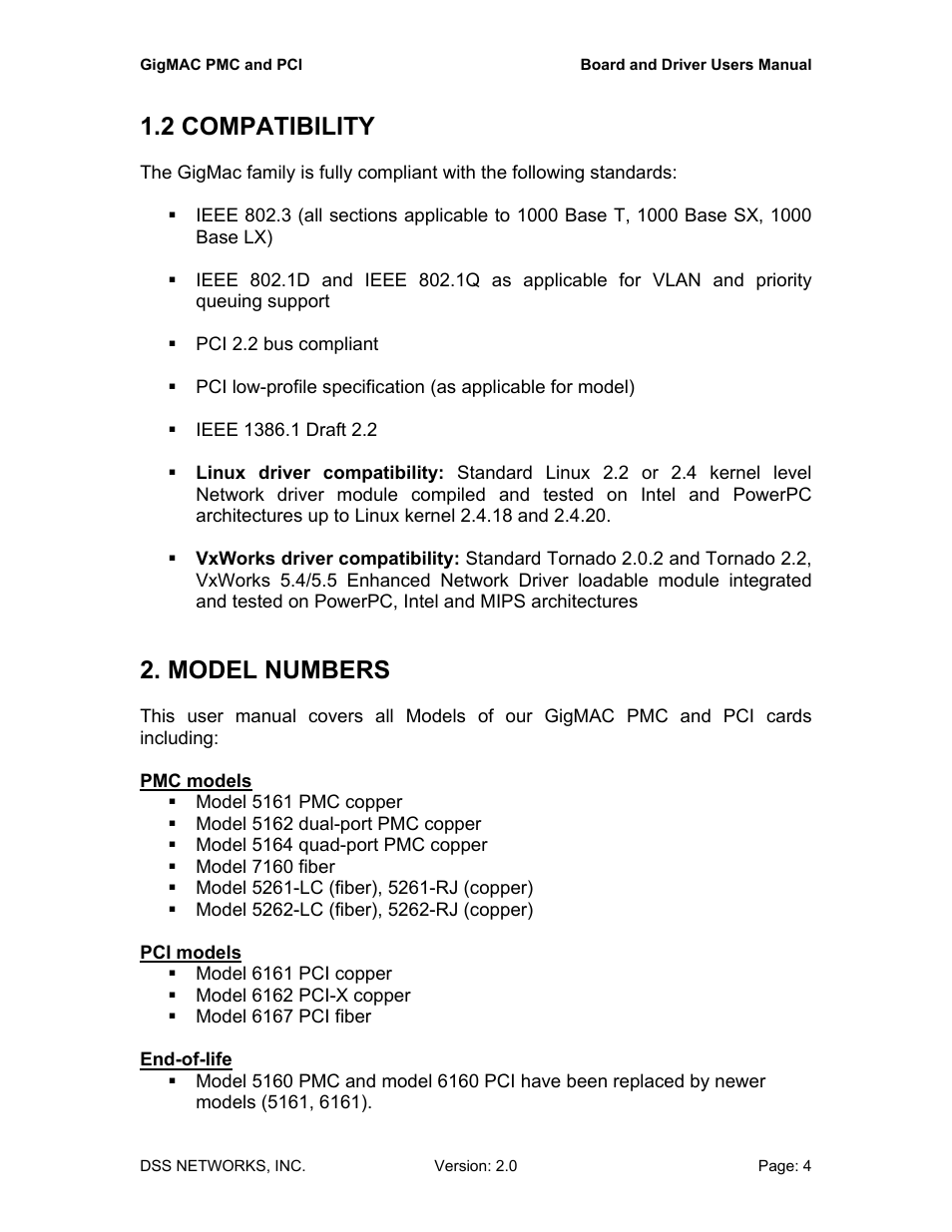 2 compatibility, Model numbers, 2 compatibility 2. model numbers | DSS Networks 5161 User Manual | Page 4 / 33