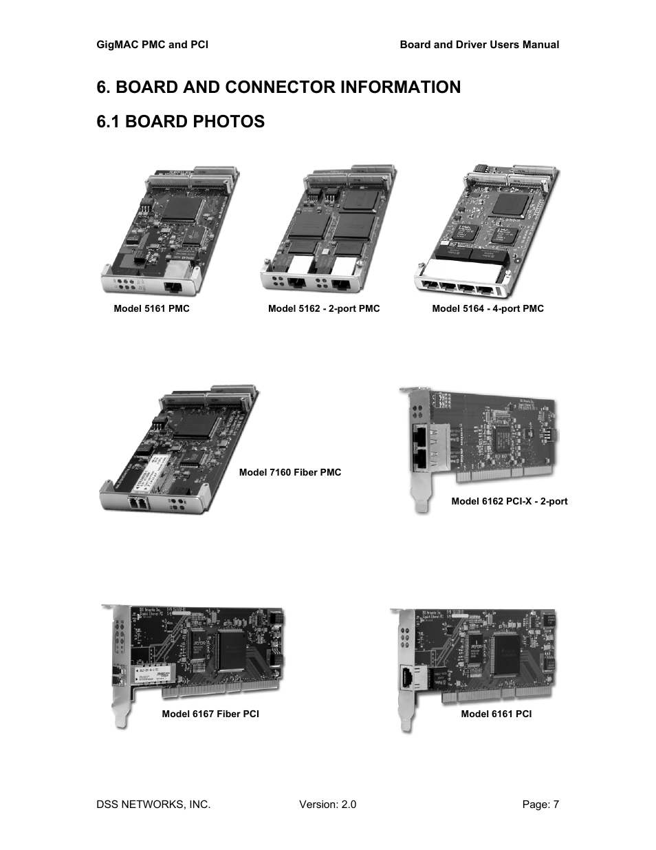 Board and connector information, 1 board photos, Board and connector information 6.1 board photos | DSS Networks 5161 User Manual | Page 7 / 33