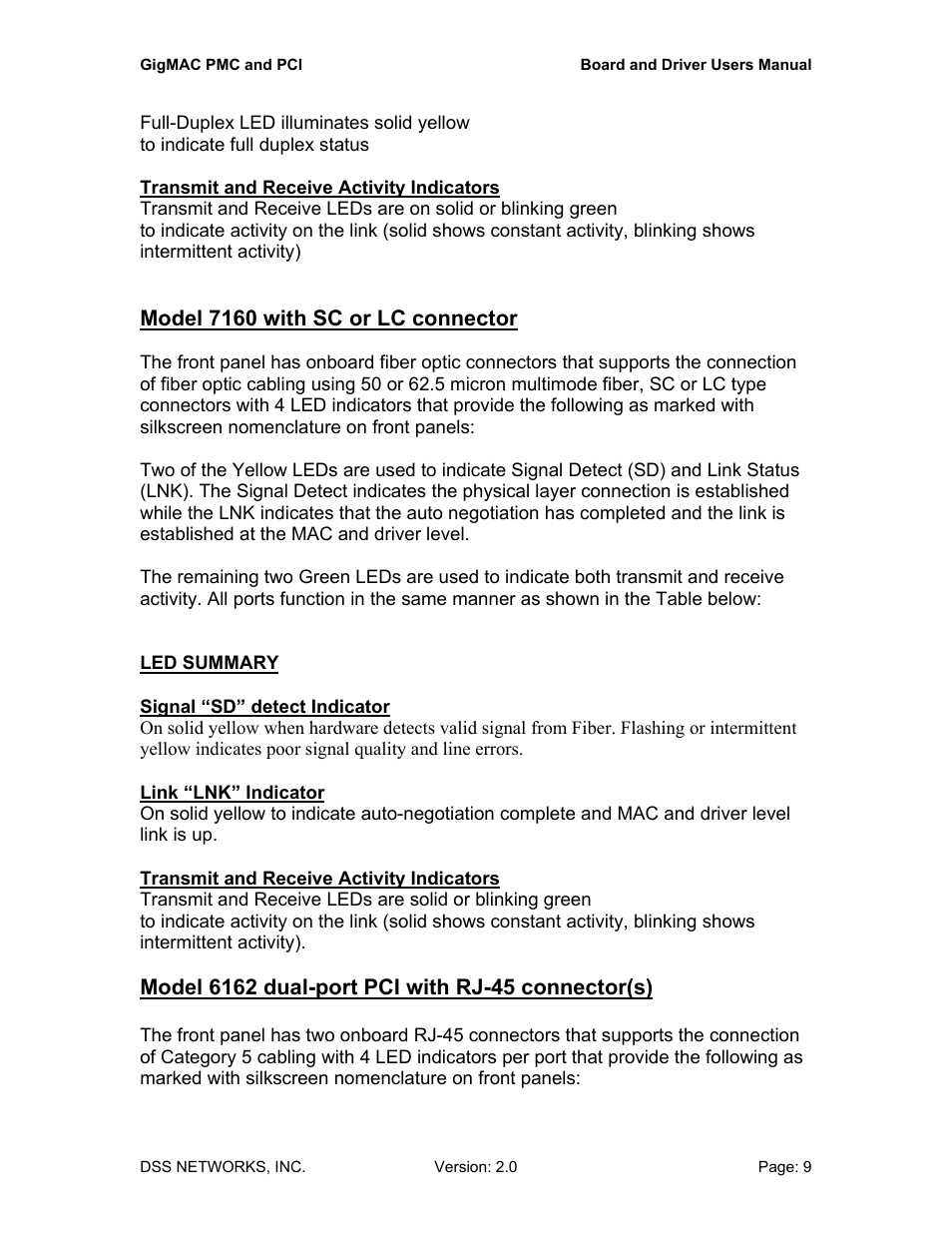 Model 7160 with sc or lc connector | DSS Networks 5161 User Manual | Page 9 / 33