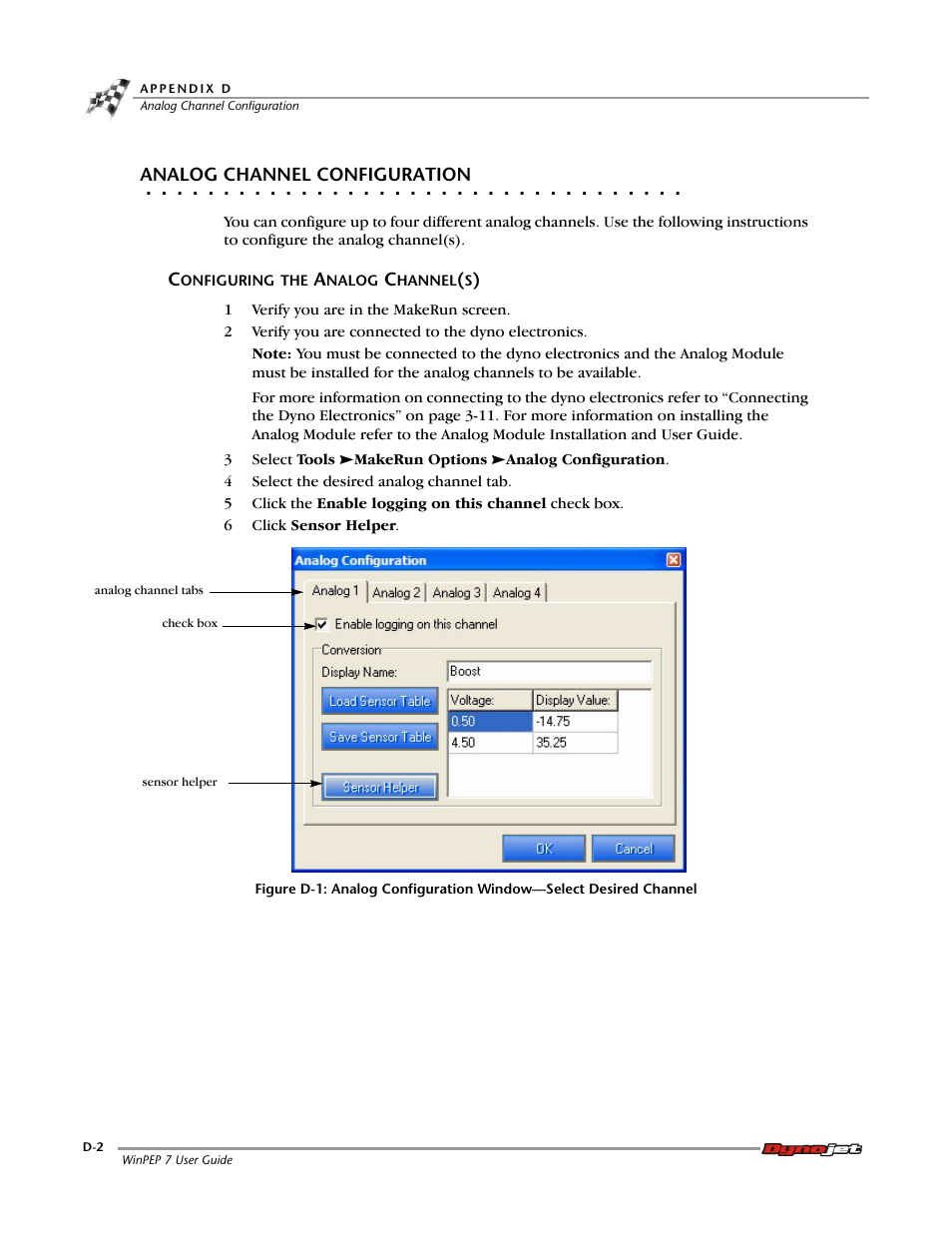 Analog channel configuration, Configuring the analog channel(s) | Dynojet WinPEP 7 User Manual | Page 124 / 170