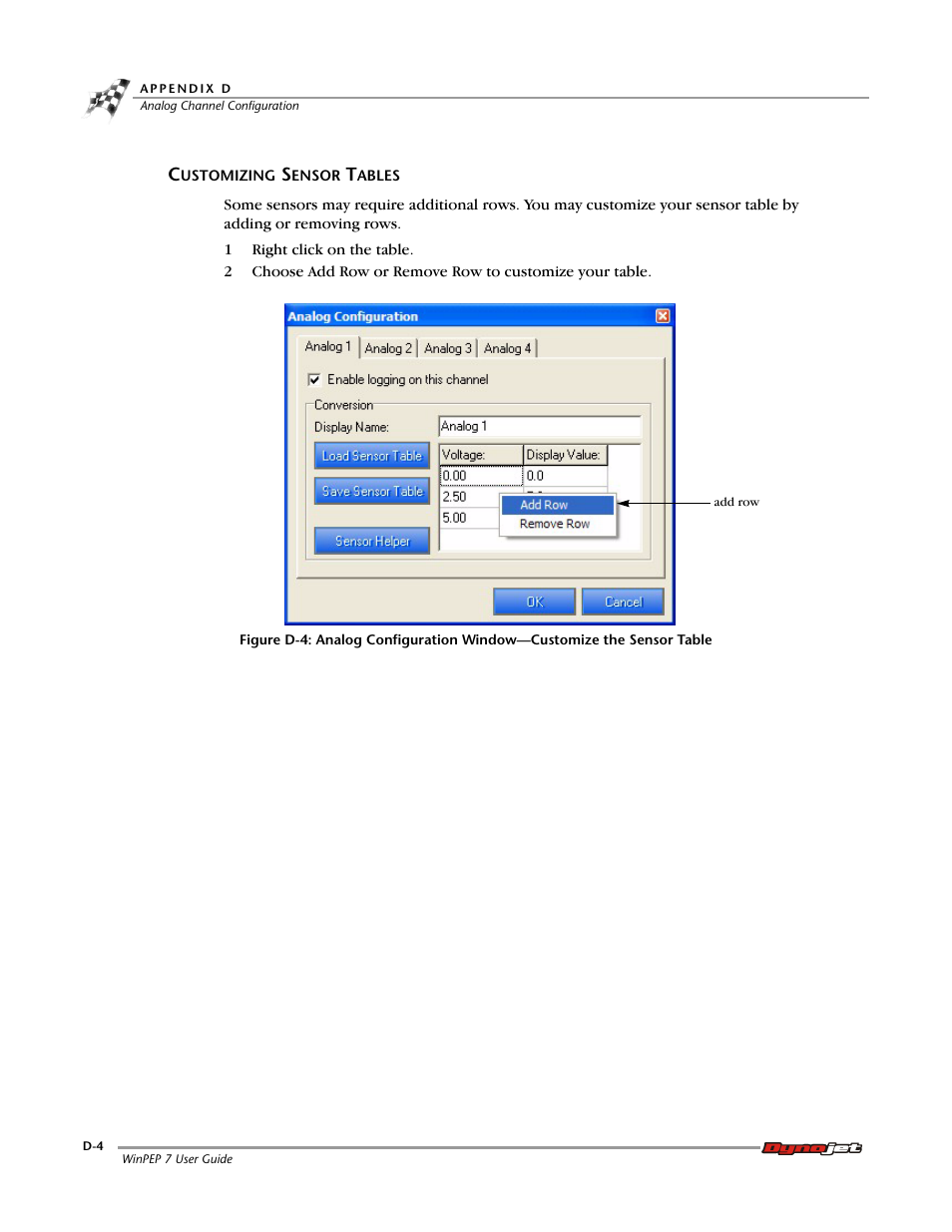Customizing sensor tables | Dynojet WinPEP 7 User Manual | Page 126 / 170