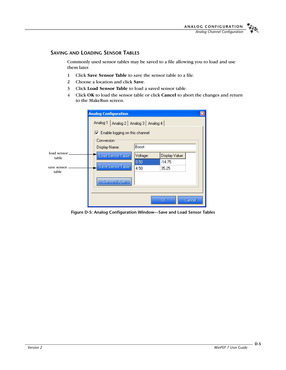 Saving and loading sensor tables | Dynojet WinPEP 7 User Manual | Page 127 / 170