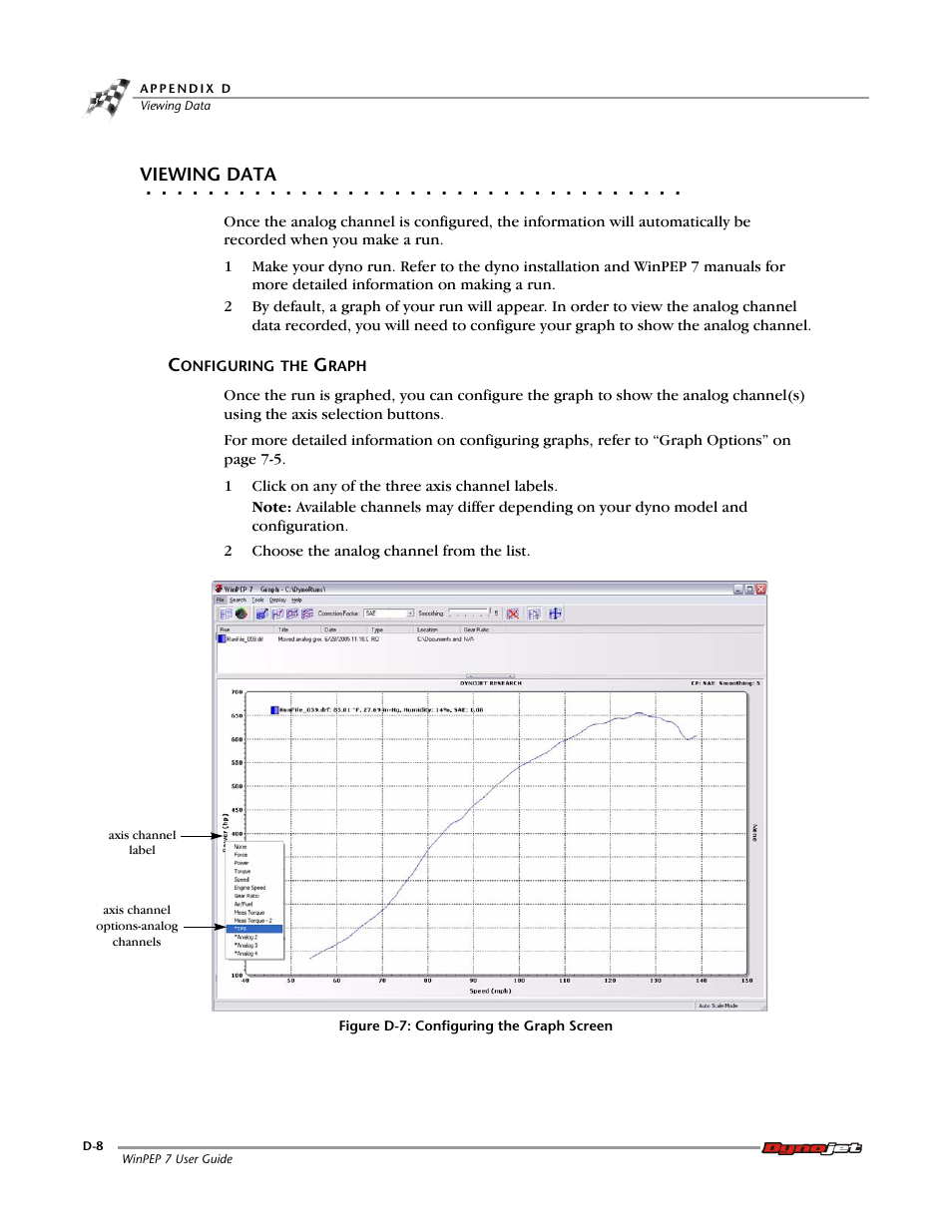 Viewing data, Configuring the graph | Dynojet WinPEP 7 User Manual | Page 130 / 170